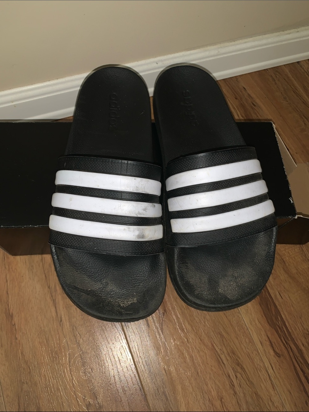 adidas Black and White Adissage Slide Sandals